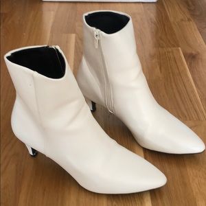 White kitten heel ankle boots booties side zipper